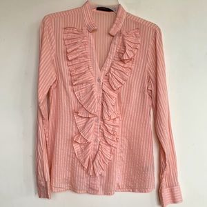 The Limited Women M Classy Ruffled Buttoned Blouse in Blush with Pinstripes